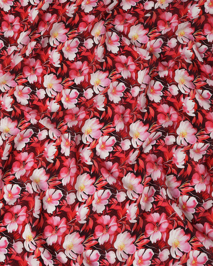 Red Floral Printed Viscose Crepe 110cm