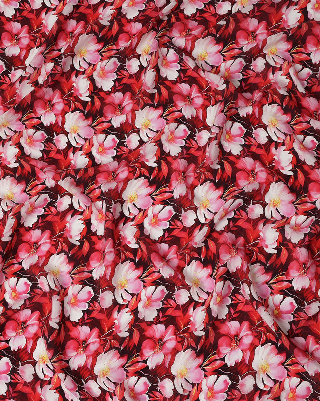 Red Floral Printed Viscose Crepe 110cm