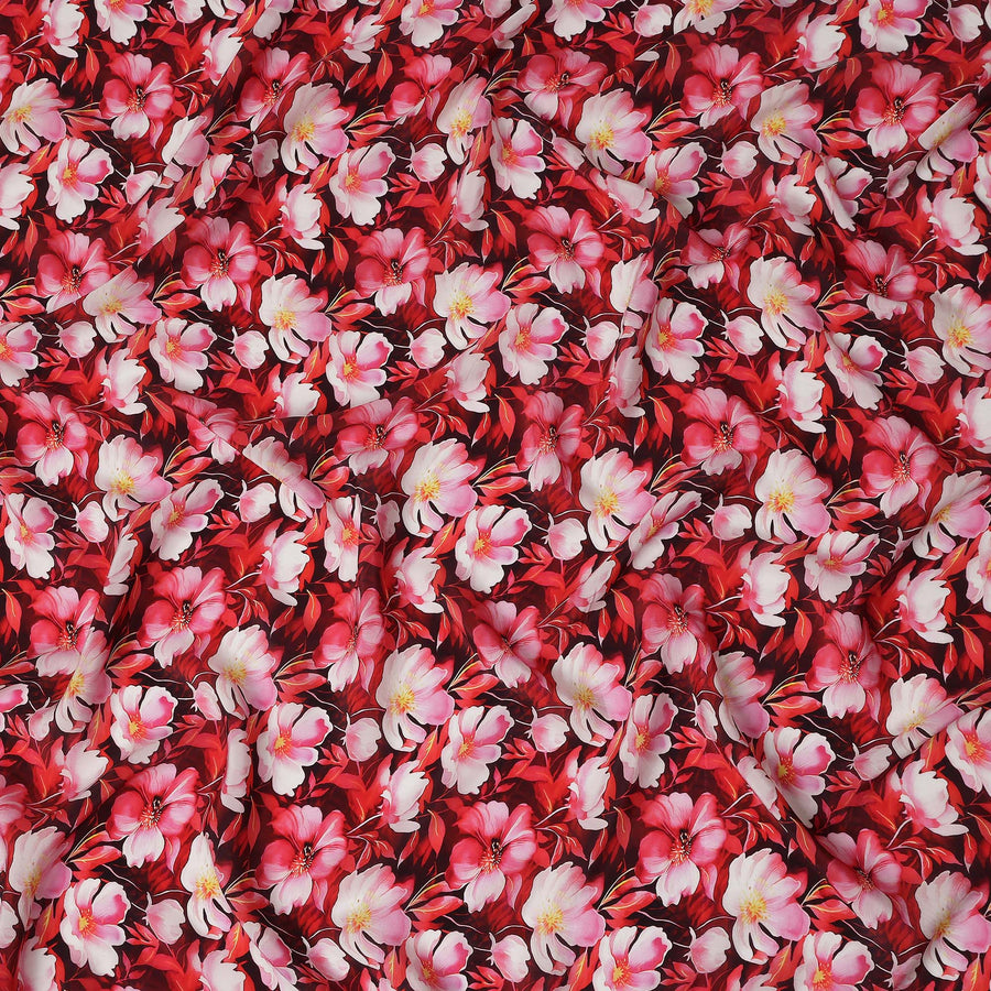 Red Floral Printed Viscose Crepe 110cm
