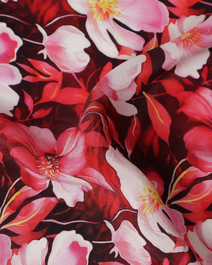 Red Floral Printed Viscose Crepe 110cm