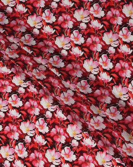 Red Floral Printed Viscose Crepe 110cm