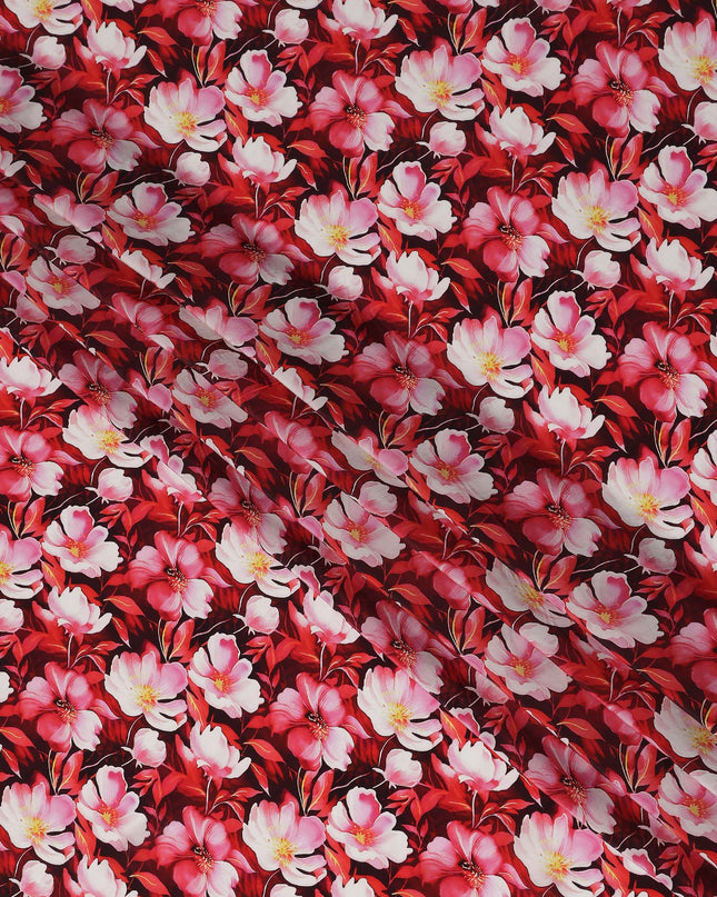 Red Floral Printed Viscose Crepe 110cm