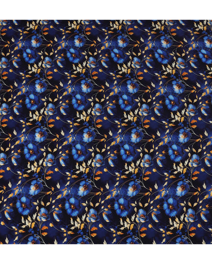 Navy Blue Floral Viscose Crepe Fabric