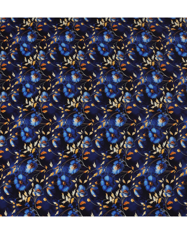 Navy Blue Floral Viscose Crepe Fabric