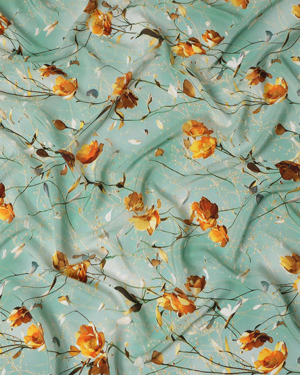 Green Floral Printed Viscose Crepe 110cm