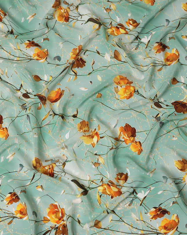 Green Floral Printed Viscose Crepe 110cm