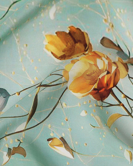 Green Floral Printed Viscose Crepe 110cm