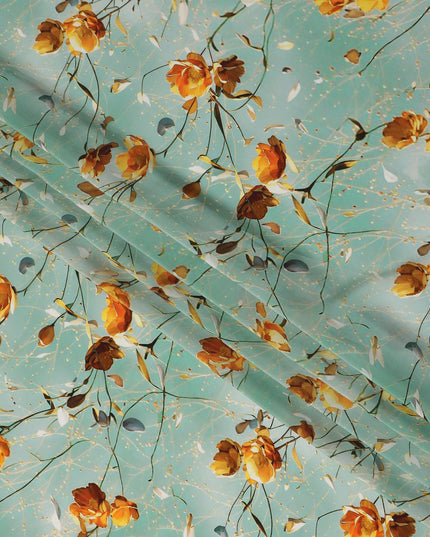 Green Floral Printed Viscose Crepe 110cm