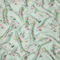 Mint Green Floral Blossom Print Premium Pure Silk Satin Fabric Soft Flowing Designer Finish 140 Cms Width, 3.5 Mtrs Piece and Made in Italy-D27209