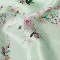Mint Green Floral Blossom Print Premium Pure Silk Satin Fabric Soft Flowing Designer Finish 140 Cms Width, 3.5 Mtrs Piece and Made in Italy-D27209