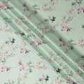 Mint Green Floral Blossom Print Premium Pure Silk Satin Fabric Soft Flowing Designer Finish 140 Cms Width, 3.5 Mtrs Piece and Made in Italy-D27209