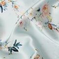 Mint Blue Floral Printed Premium Pure Silk Satin Fabric Soft Smooth Lustrous Designer Finish 140 Cms Width, 3.5 Mtrs Piece and Made in Italy-D27200