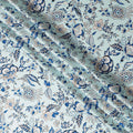 Light Blue Floral Printed Premium Pure Silk Satin Fabric Soft Smooth Lustrous Designer Finish 140 Cms Width, 3.5 Mtrs Piece and Made in Italy-D27194