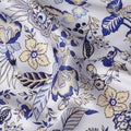 White Blue Floral Printed Premium Pure Silk Satin Fabric Soft Smooth Lustrous Designer Finish 140 Cms Width, 3.5 Mtrs Piece and Made in Italy-D27195