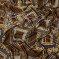 Brown Baroque Geometric Chain Printed Premium Pure Silk Satin Fabric Smooth Lustrous Designer Finish 140 Cms Width, 3.5 Mtrs Piece and Made in Italy-D27204