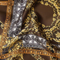 Brown Baroque Geometric Chain Printed Premium Pure Silk Satin Fabric Smooth Lustrous Designer Finish 140 Cms Width, 3.5 Mtrs Piece and Made in Italy-D27204