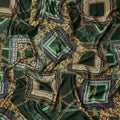 Dark Green Geometric Chain Print Premium Pure Silk Satin Fabric Smooth Lustrous Designer Finish 140 Cms Width, 3.5 Mtrs Piece and Made in Italy-D27203