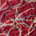 Wine Red Multicolor Chain Print Premium Pure Silk Satin Fabric Smooth Lustrous Designer Finish 140 Cms Width, 3.5 Mtrs Piece and Made in Italy-D27189