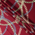 Wine Red Multicolor Chain Print Premium Pure Silk Satin Fabric Smooth Lustrous Designer Finish 140 Cms Width, 3.5 Mtrs Piece and Made in Italy-D27189