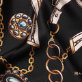 Black Chain Print Premium Pure Silk Satin Fabric Smooth Lustrous Designer Finish 140 Cms Width, 3.5 Mtrs Piece and Made in Italy-D27202