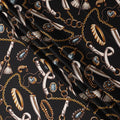 Black Chain Print Premium Pure Silk Satin Fabric Smooth Lustrous Designer Finish 140 Cms Width, 3.5 Mtrs Piece and Made in Italy-D27202