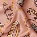 Peach Chain Print Premium Pure Silk Satin Fabric Smooth Lustrous Designer Finish 140 Cms Width, 3.5 Mtrs Piece and Made in Italy-D27187