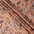Peach Chain Print Premium Pure Silk Satin Fabric Smooth Lustrous Designer Finish 140 Cms Width, 3.5 Mtrs Piece and Made in Italy-D27187