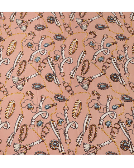 Peach Chain Print Premium Pure Silk Satin Fabric Smooth Lustrous Designer Finish 140 Cms Width, 3.5 Mtrs Piece and Made in Italy-D27187
