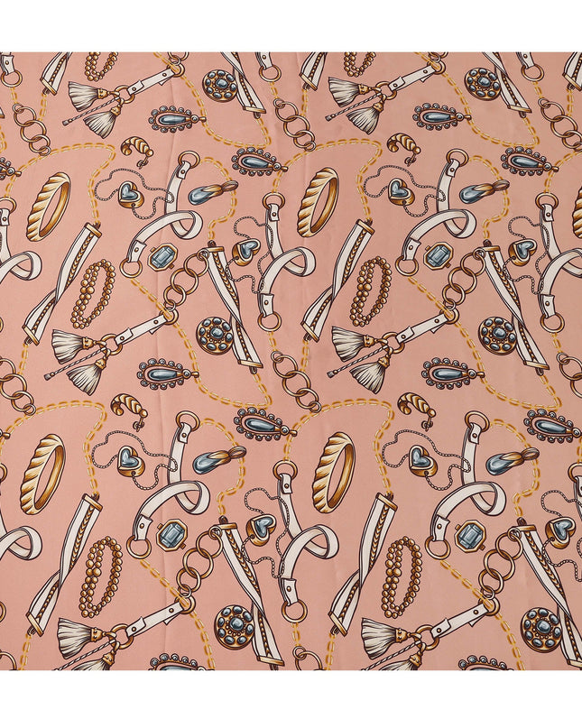 Peach Chain Print Premium Pure Silk Satin Fabric Smooth Lustrous Designer Finish 140 Cms Width, 3.5 Mtrs Piece and Made in Italy-D27187