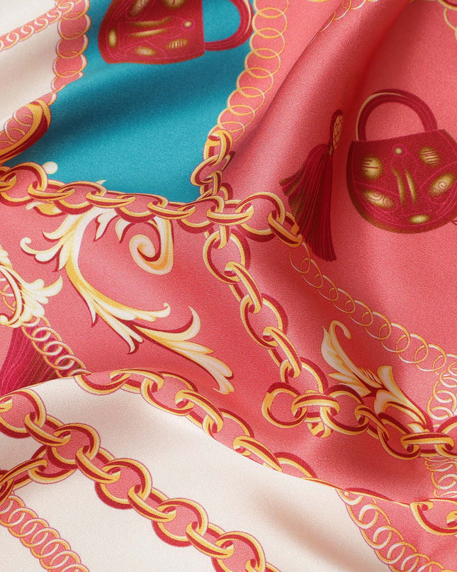 Coral Chain Print Premium Pure Silk Satin Fabric Smooth Lustrous Designer Finish 140 Cms Width, 3.5 Mtrs Piece and Made in Italy-D27188