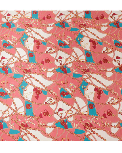 Coral Chain Print Premium Pure Silk Satin Fabric Smooth Lustrous Designer Finish 140 Cms Width, 3.5 Mtrs Piece and Made in Italy-D27188