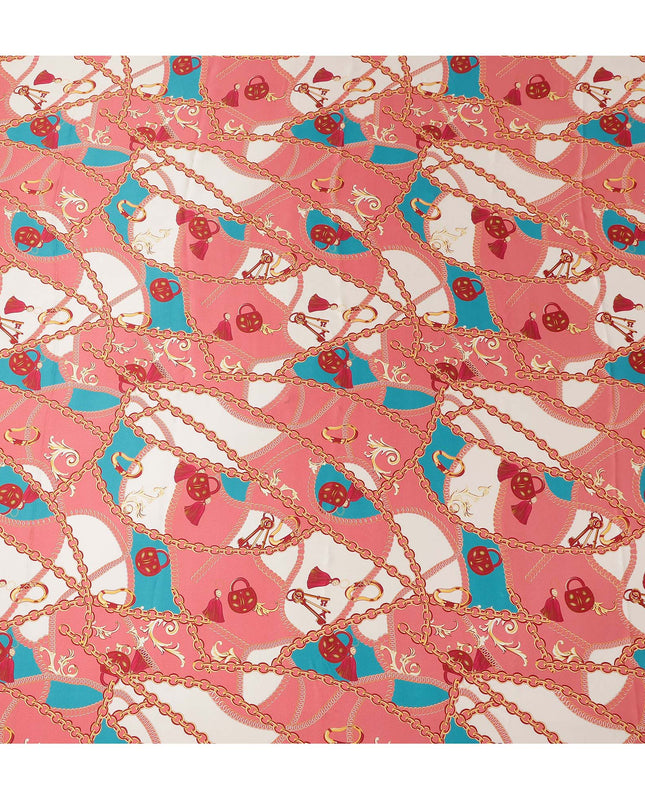 Coral Chain Print Premium Pure Silk Satin Fabric Smooth Lustrous Designer Finish 140 Cms Width, 3.5 Mtrs Piece and Made in Italy-D27188