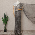 Grey Premium French Metallic Chantilly Lace Saree Fabric – 5.5 Meters Length, 110 Cms Width, Imported from France-D25714