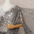 Grey Premium French Metallic Chantilly Lace Saree Fabric – 5.5 Meters Length, 110 Cms Width, Imported from France-D25714