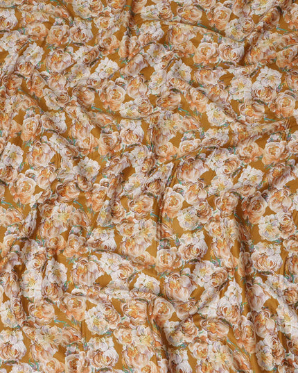 Mustard Yellow Floral Printed Cotton Lawn Fabric 4.0 Meters Length 110 Cms Width Soft Lightweight Breathable Dressmaking Craft Sewing India-D27615