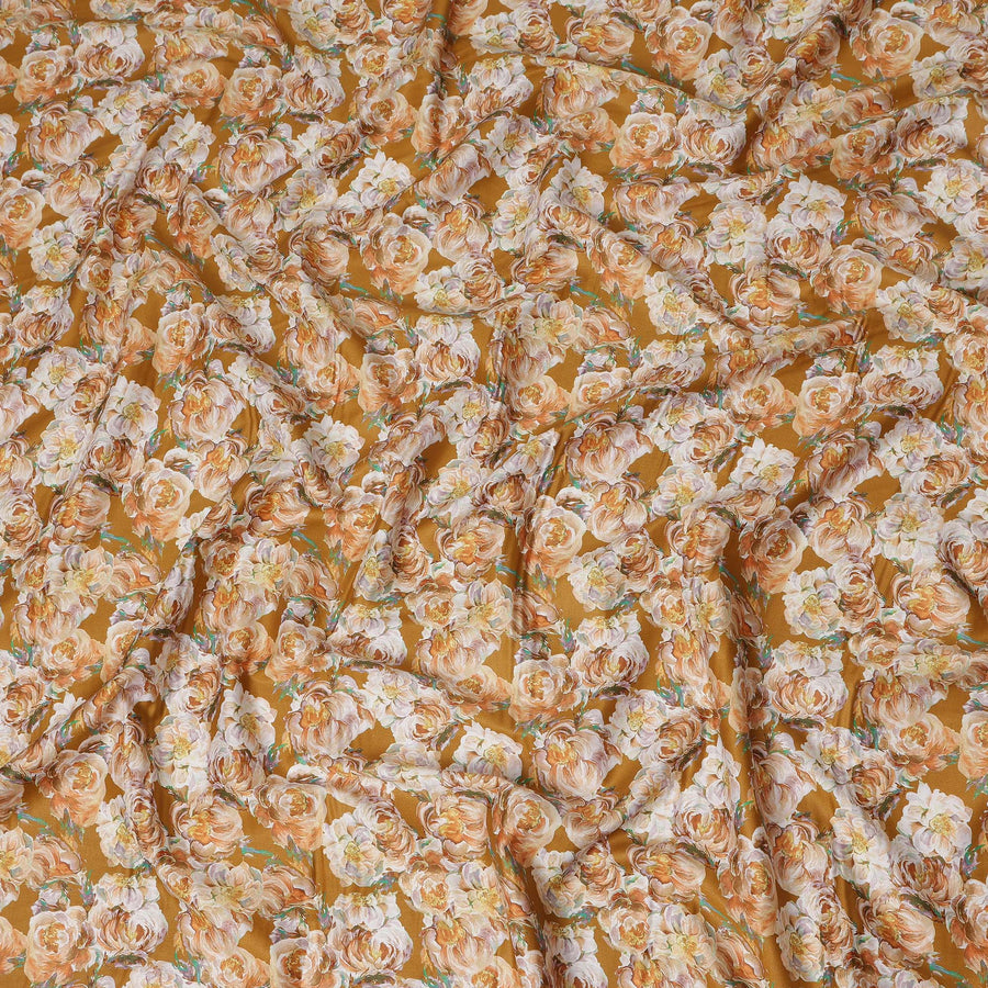 Mustard Yellow Floral Printed Cotton Lawn Fabric 4.0 Meters Length 110 Cms Width Soft Lightweight Breathable Dressmaking Craft Sewing India-D27615