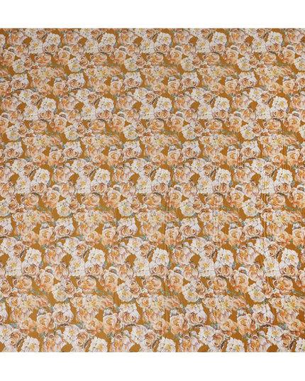 Mustard Yellow Floral Printed Cotton Lawn Fabric 4.0 Meters Length 110 Cms Width Soft Lightweight Breathable Dressmaking Craft Sewing India-D27615