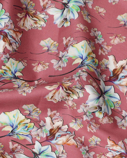 Rose Pink Floral Printed Cotton Lawn Fabric Soft Lightweight Breathable Dressmaking Sewing Material 4.0 Meters Length 110 Cms Width India-D27627