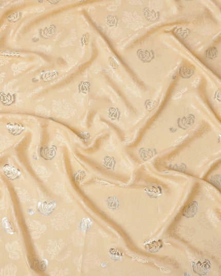Beige Premium Pure silk Satin Fabric with Jacquard metallic, 110 Cms, South Korea-D26897