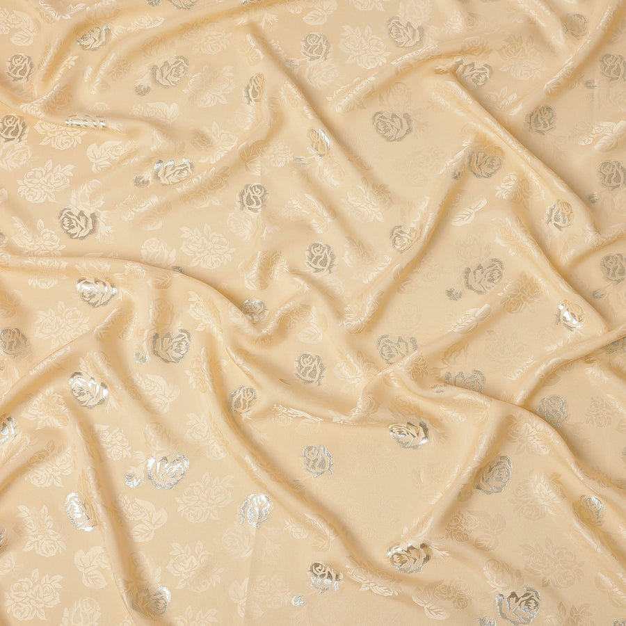 Beige Premium Pure silk Satin Fabric with Jacquard metallic, 110 Cms, South Korea-D26897