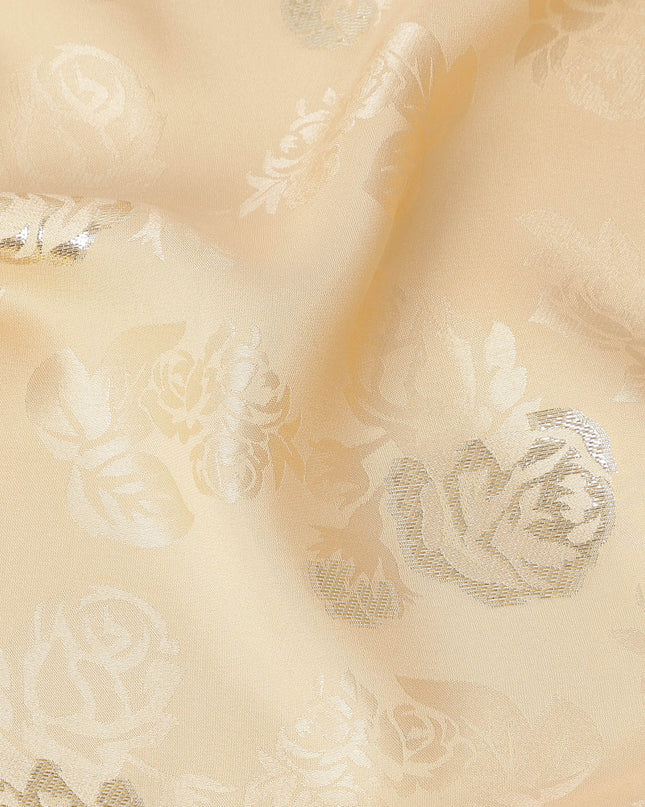 Beige Premium Pure silk Satin Fabric with Jacquard metallic, 110 Cms, South Korea-D26897
