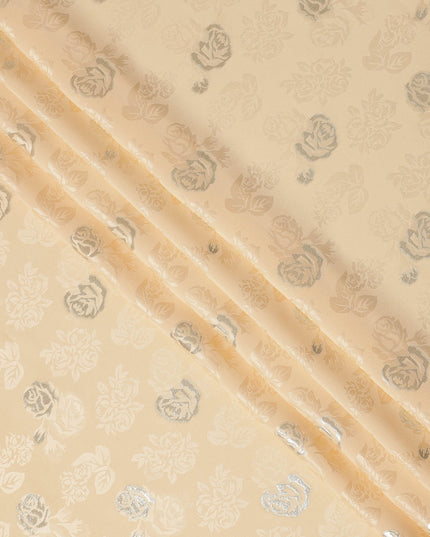 Beige Premium Pure silk Satin Fabric with Jacquard metallic, 110 Cms, South Korea-D26897