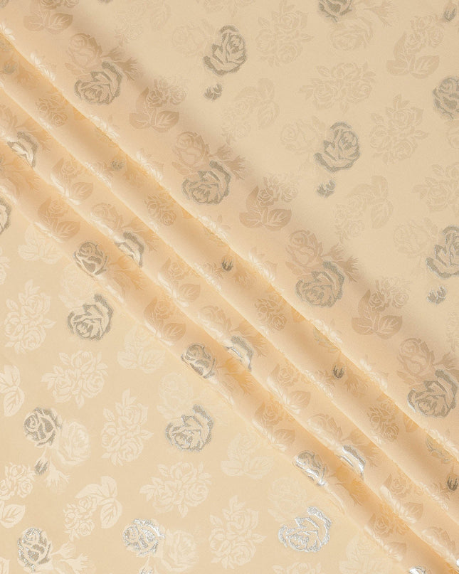 Beige Premium Pure silk Satin Fabric with Jacquard metallic, 110 Cms, South Korea-D26897