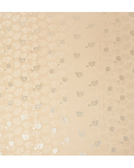 Beige Premium Pure silk Satin Fabric with Jacquard metallic, 110 Cms, South Korea-D26897