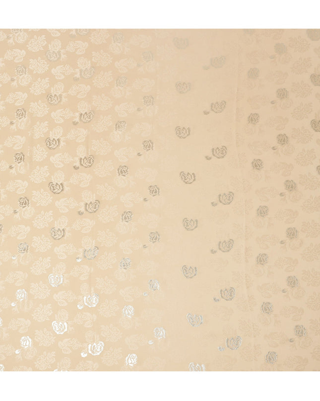 Beige Premium Pure silk Satin Fabric with Jacquard metallic, 110 Cms, South Korea-D26897