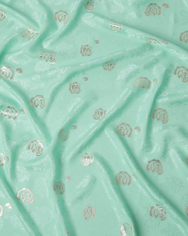 Mint Green Premium Pure silk Satin Fabric with Jacquard metallic, 110 Cms, South Korea-D26898