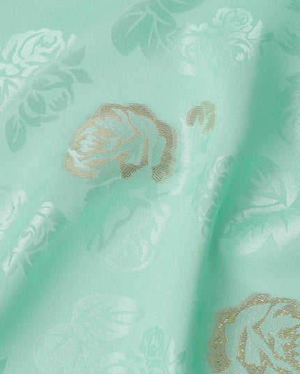 Mint Green Premium Pure silk Satin Fabric with Jacquard metallic, 110 Cms, South Korea-D26898