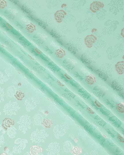 Mint Green Premium Pure silk Satin Fabric with Jacquard metallic, 110 Cms, South Korea-D26898