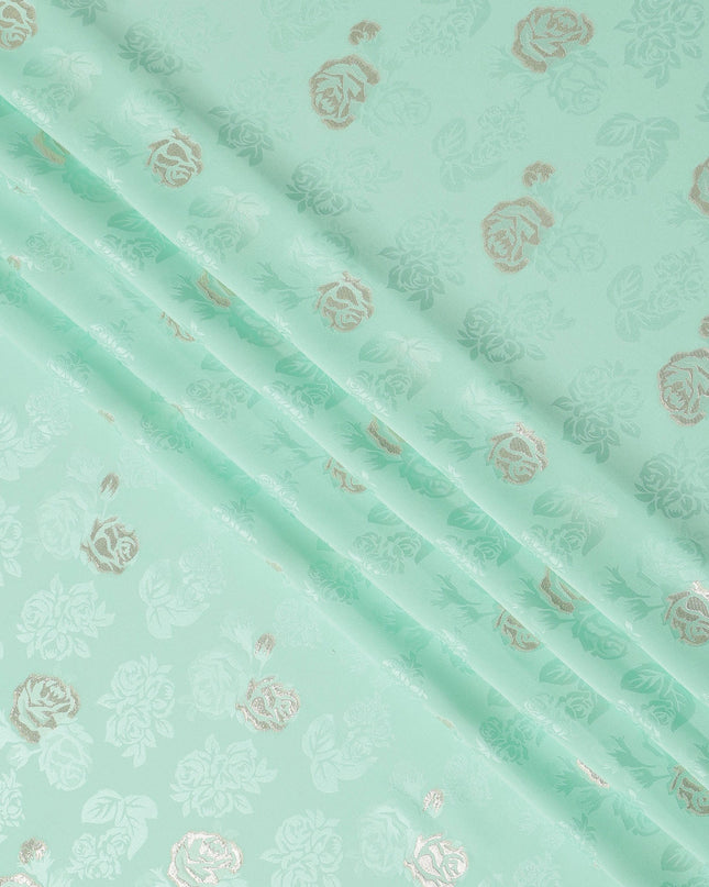 Mint Green Premium Pure silk Satin Fabric with Jacquard metallic, 110 Cms, South Korea-D26898