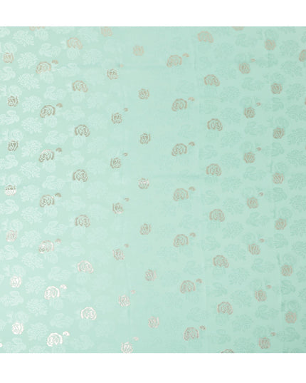 Mint Green Premium Pure silk Satin Fabric with Jacquard metallic, 110 Cms, South Korea-D26898